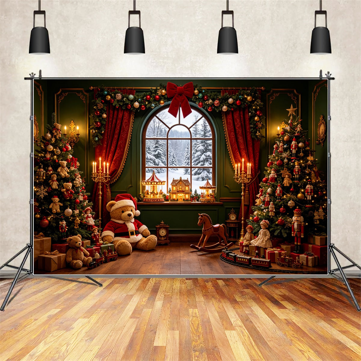 Vintage-Weihnachtskulisse Toyland Schaufenster Teddybärensalon Weihnachts-Fotografie-Hintergründe CSH69-41