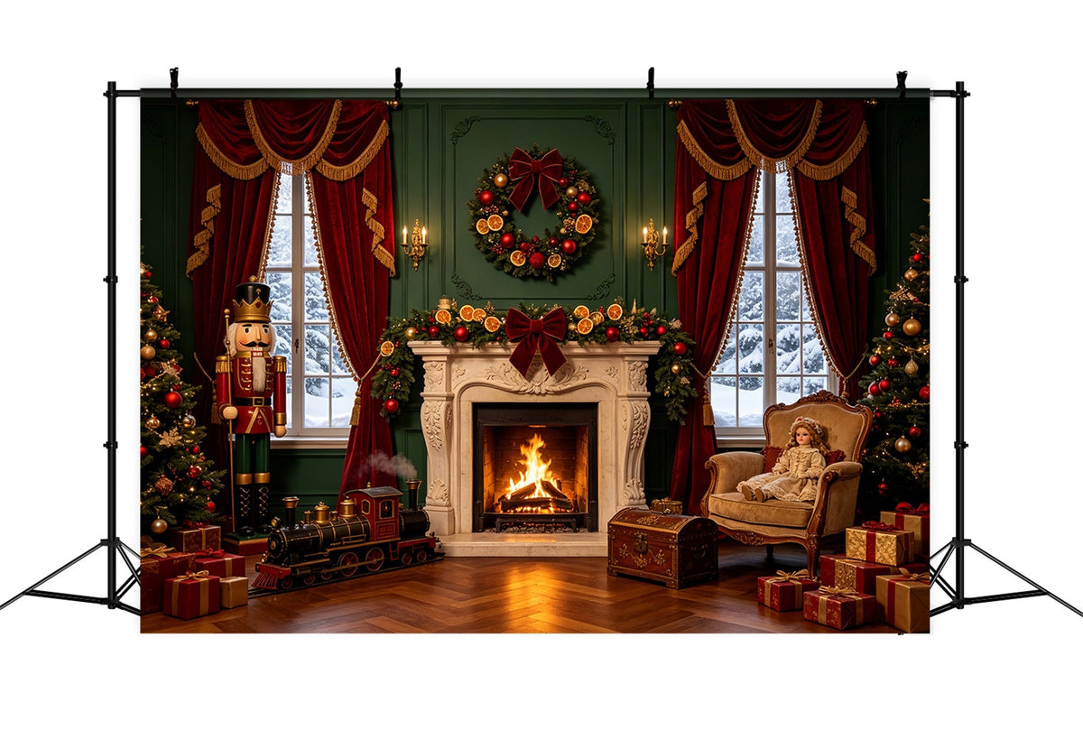 Weihnachtsfenster-Hintergrund Nussknacker-Herd Puppensalon Weihnachts-Fotohintergründe CSH69-42