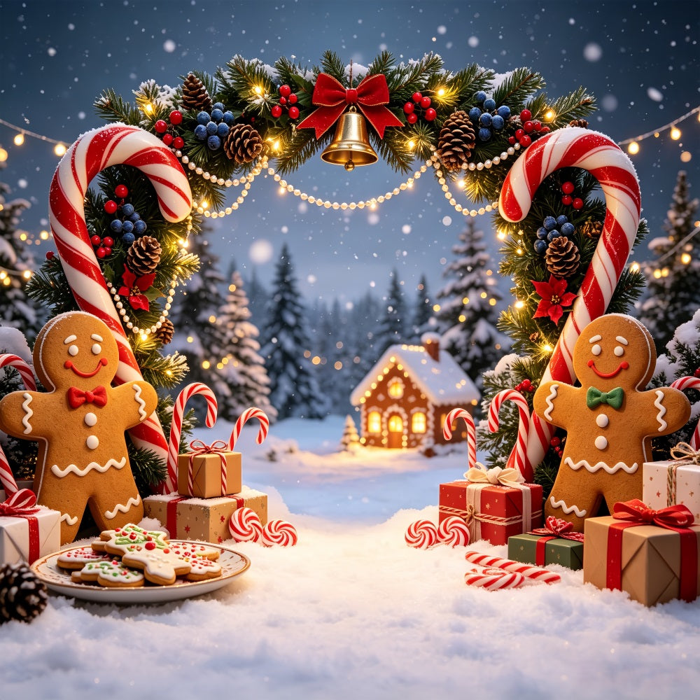 Lebkuchen-Weihnachtskulisse Zuckerstangenbogen Im Dorf Weihnachtsstudio-Hintergrund CSH69-44