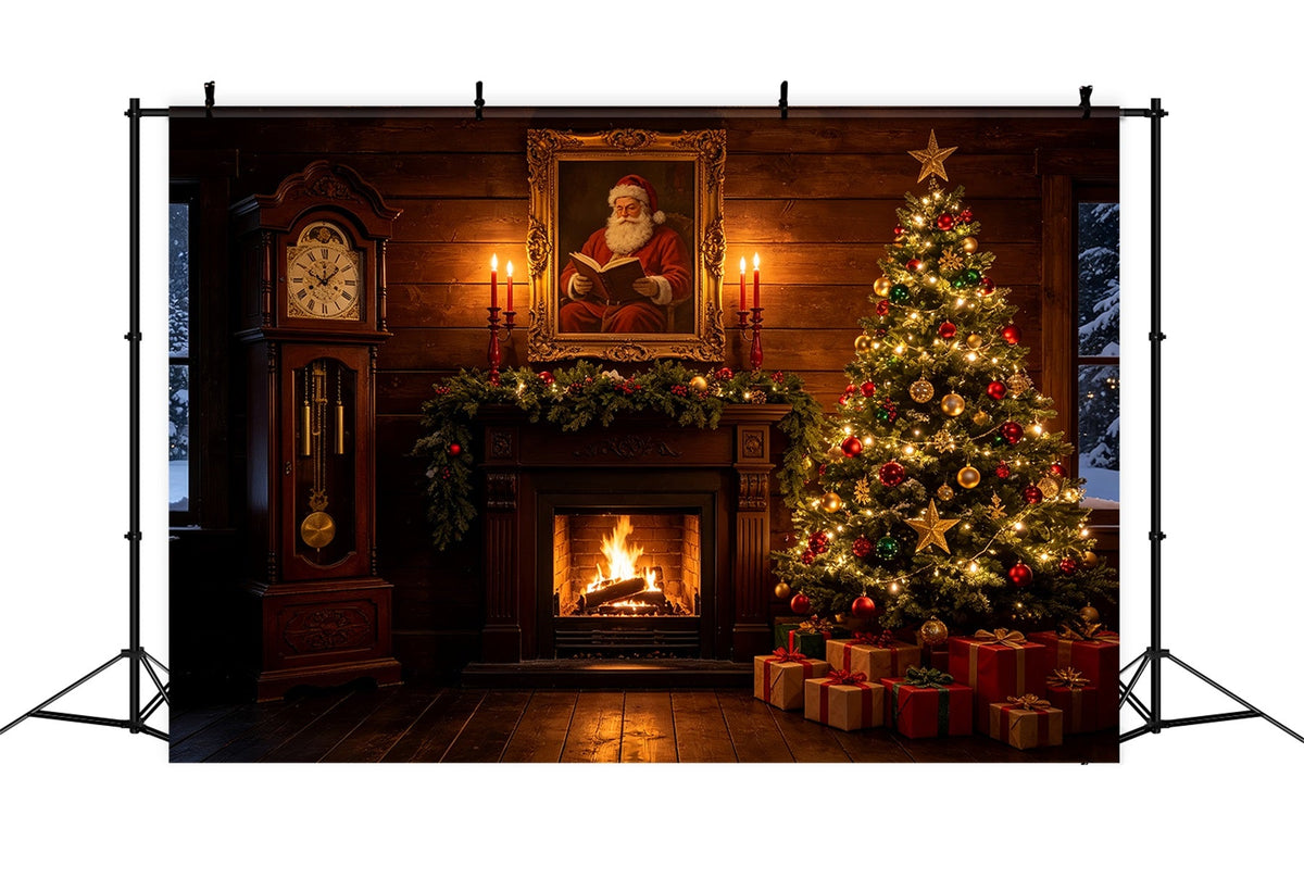 Weihnachtshütten-Kulisse Kaminzimmer Mit Weihnachtsmannporträt Studiohintergründe Weihnachten CSH69-47