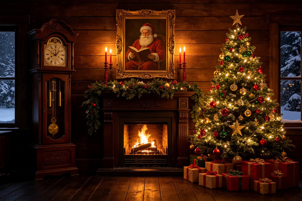 Weihnachtshütten-Kulisse Kaminzimmer Mit Weihnachtsmannporträt Studiohintergründe Weihnachten CSH69-47