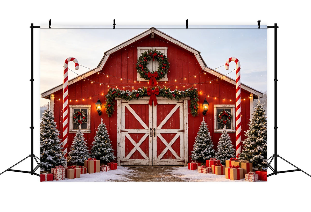 Weihnachtsbauernhof-Kulisse Eingang Zur Zuckerstangen-Scheune Weihnachts-Studiohintergründe CSH69-50