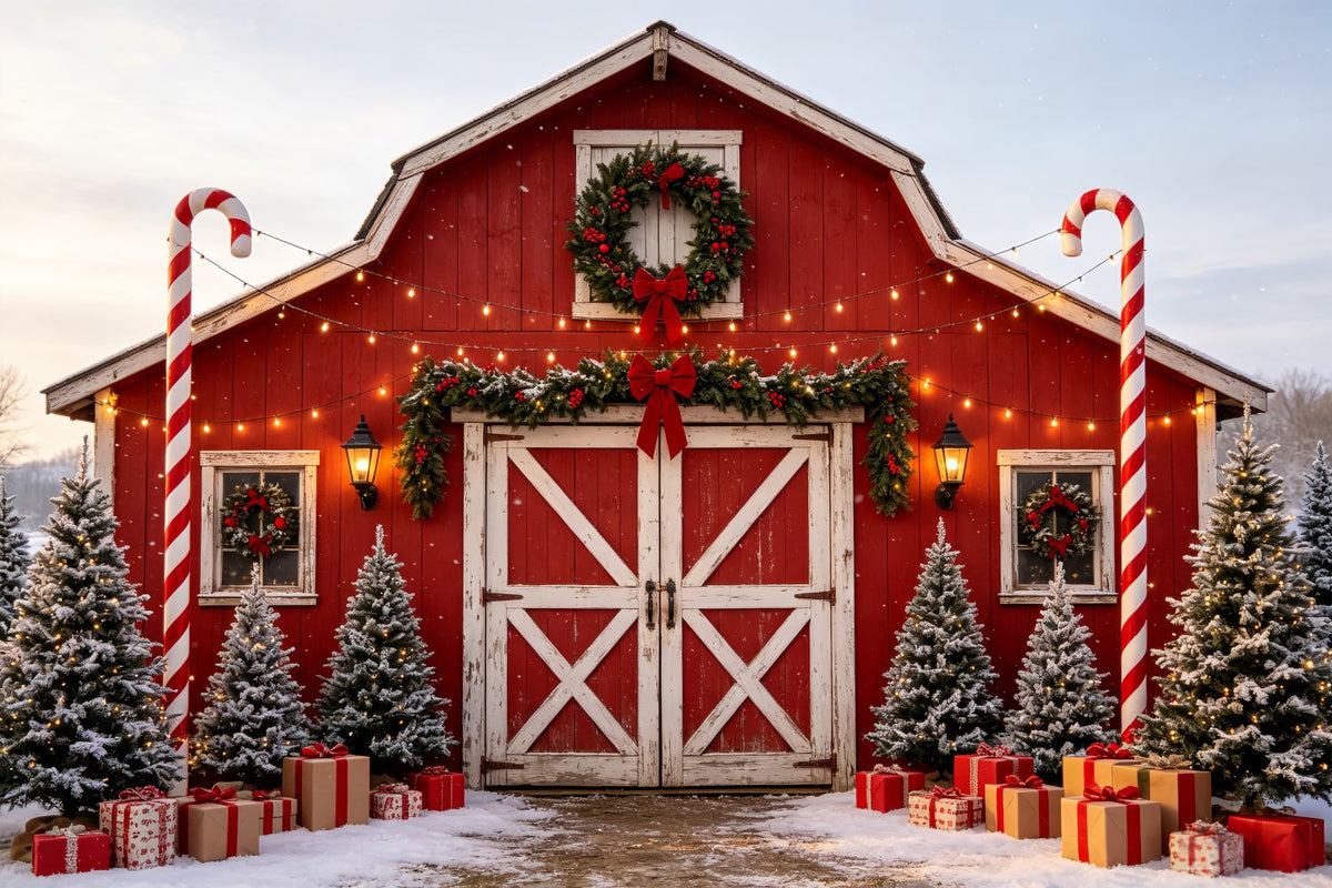 Weihnachtsbauernhof-Kulisse Eingang Zur Zuckerstangen-Scheune Weihnachts-Studiohintergründe CSH69-50
