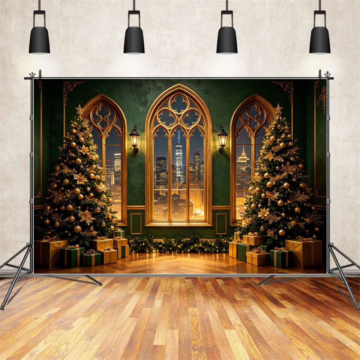 Moderne Weihnachtskulisse Goldener Gotischer Stadtblick Studio-Weihnachtskulisse CSH69-51