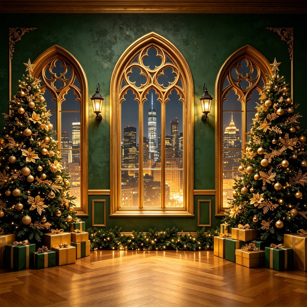 Moderne Weihnachtskulisse Goldener Gotischer Stadtblick Studio-Weihnachtskulisse CSH69-51