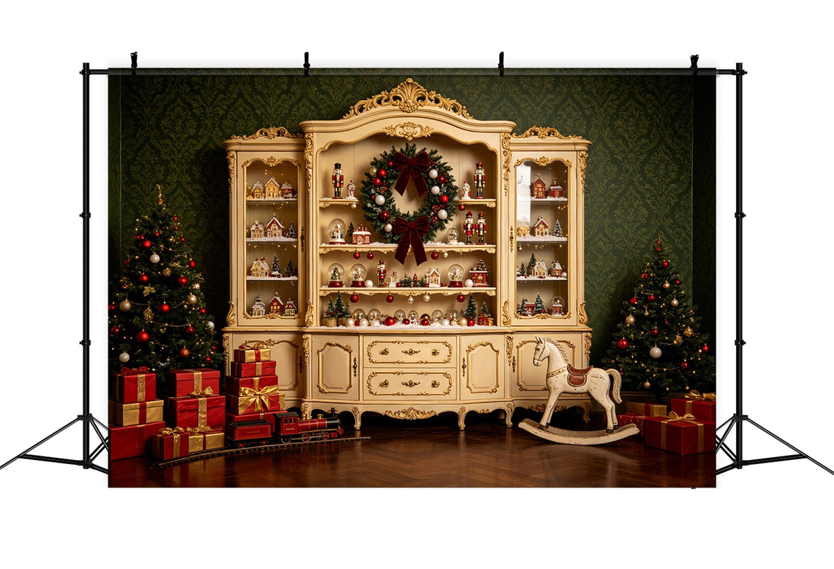 Rustikale Weihnachtskulisse Vintage-Dorf-Schrankdisplay Weihnachtswand-Hintergrund CSH69-53