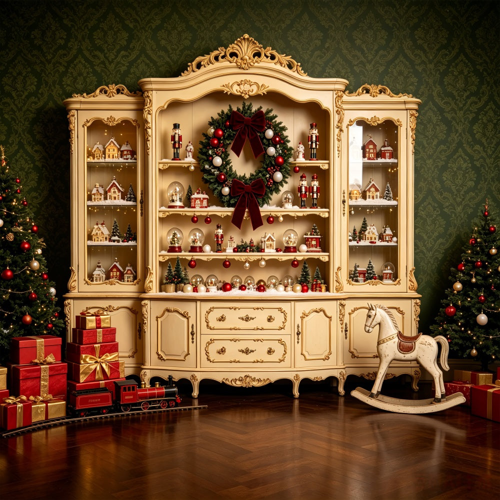 Rustikale Weihnachtskulisse Vintage-Dorf-Schrankdisplay Weihnachtswand-Hintergrund CSH69-53