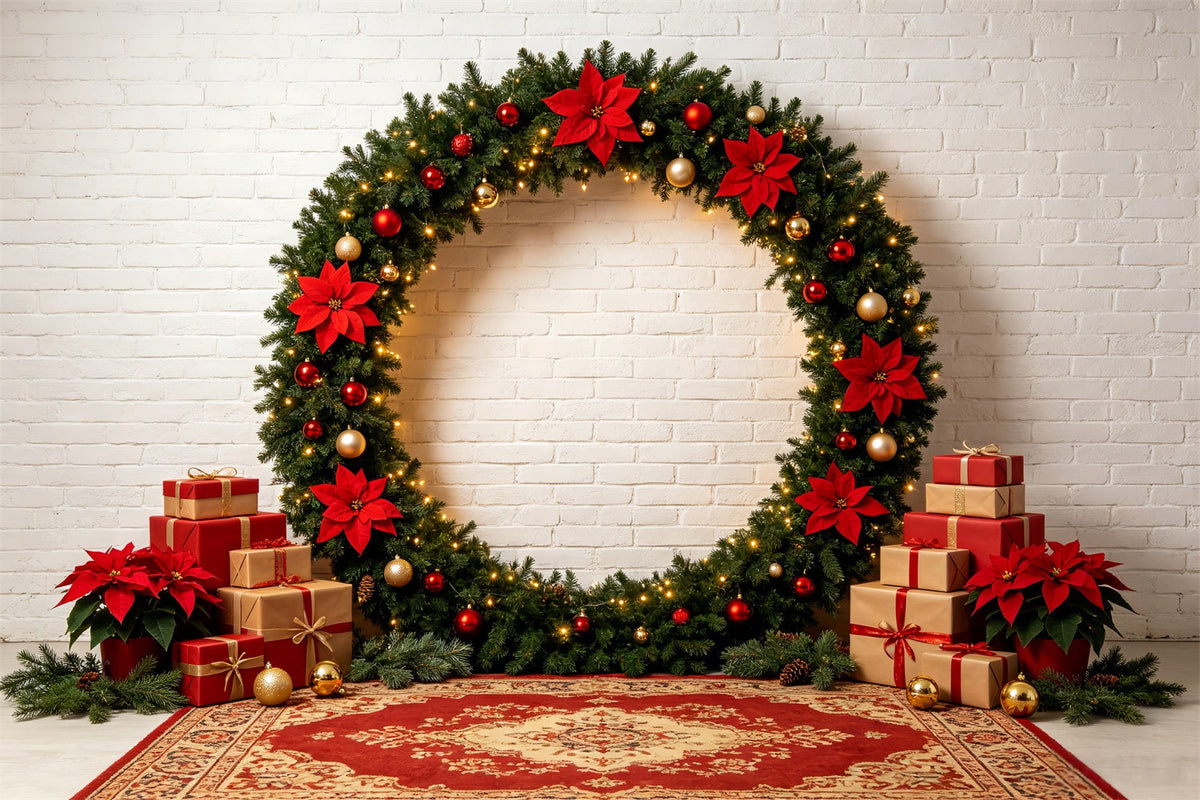 Weihnachts-Fotohintergrund Weihnachtsstern-Kranz-Geschenkbogen Weihnachtliche Fotohintergründe CSH69-57