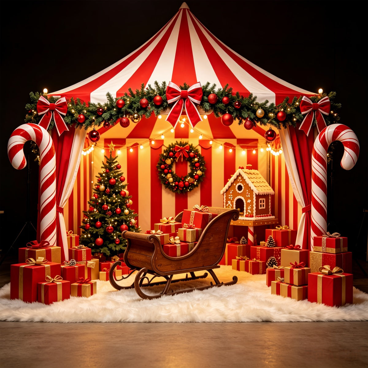 Kulisse Für Die Weihnachtswerkstatt Zuckerstangen-Zelt-Schlitten-Ausstellung Weihnachtskulisse Für Partys CSH69-58