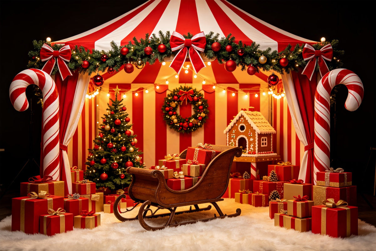 Kulisse Für Die Weihnachtswerkstatt Zuckerstangen-Zelt-Schlitten-Ausstellung Weihnachtskulisse Für Partys CSH69-58