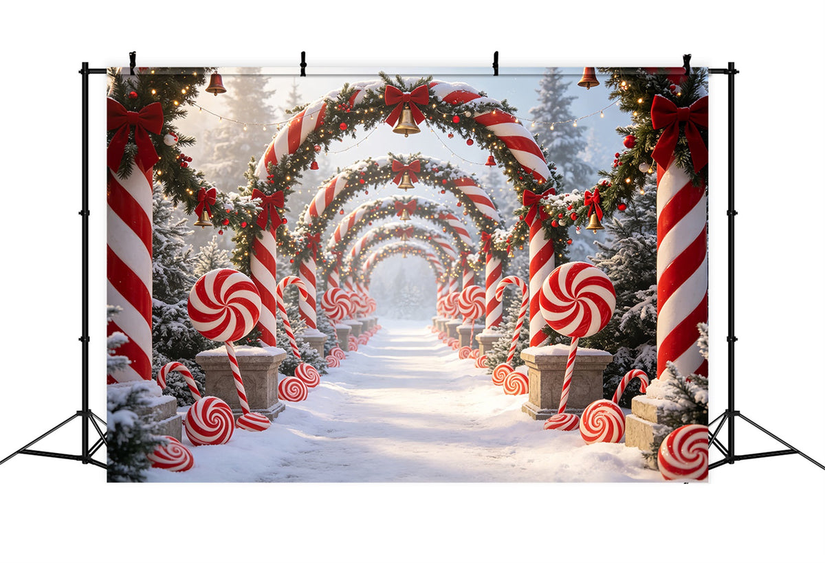 Hintergrund Zuckerstangengasse Weg Durch Den Verschneiten Waldbogen 3D-Weihnachtshintergrund CSH69-59