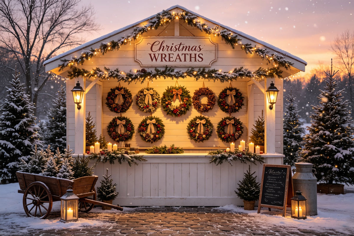 Weihnachtskranz-Hintergrund Marktstand Schneekranz Weihnachts-Wandhintergründe CSH69-6