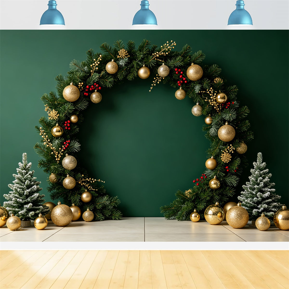 Weihnachts-Fotohintergründe Grüner Ornamentbogen-Display Weihnachts-Porträt-Hintergrund CSH69-60