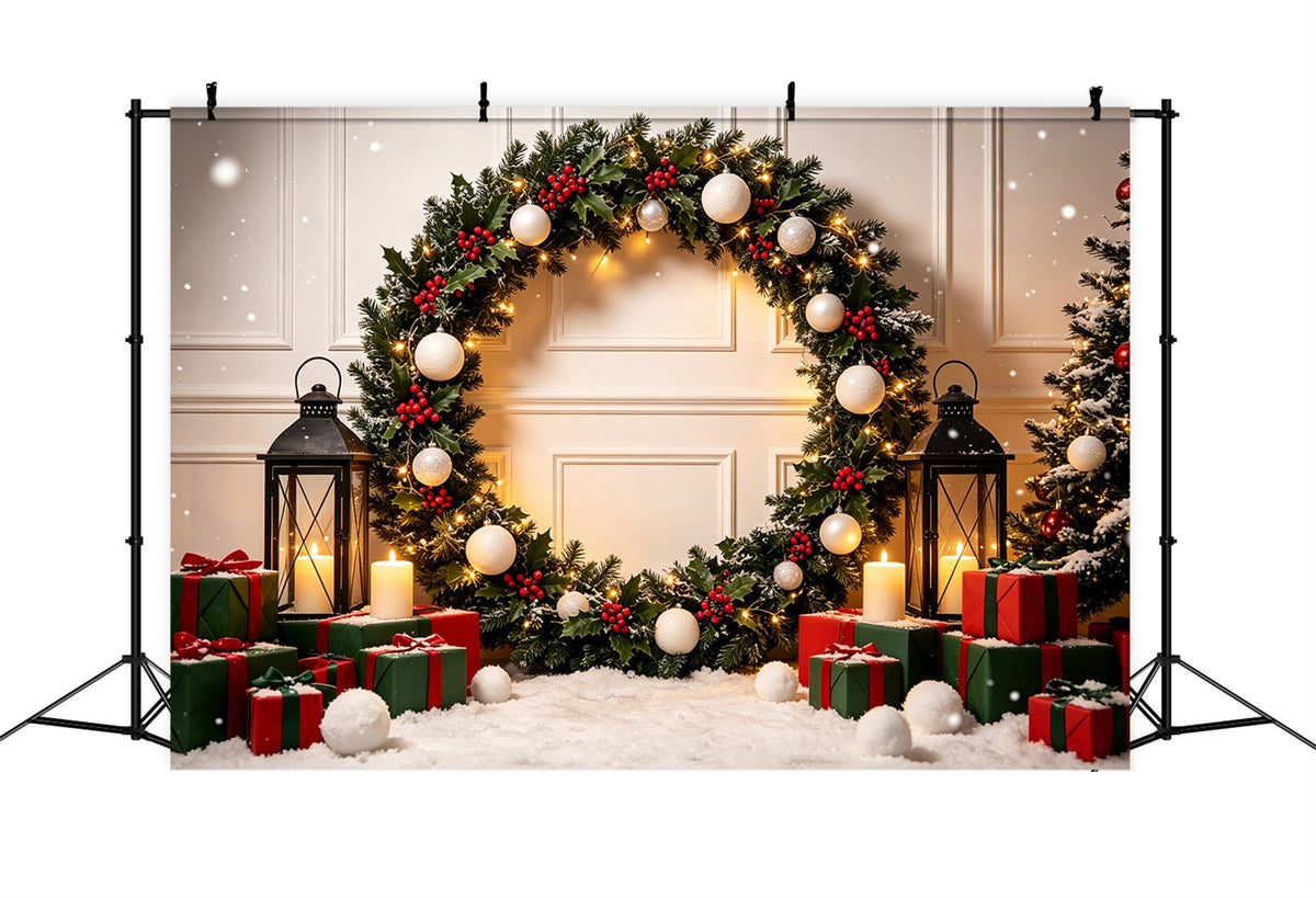 Weihnachts-Fotokabinen-Hintergrund Stechpalmenlaternen-Geschenkbogen Weihnachts-Hintergrundfotografie CSH69-62