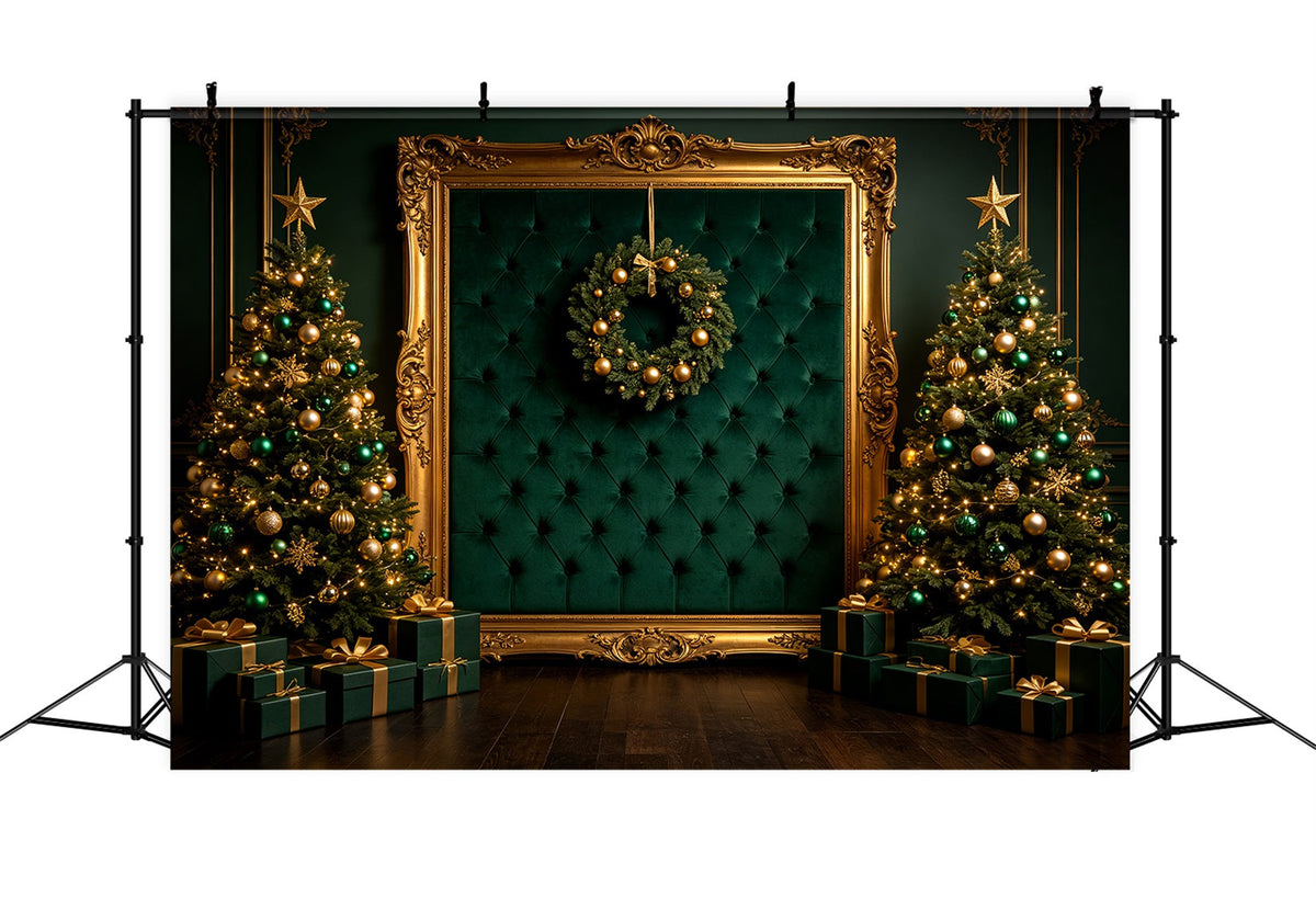 Weihnachts-Porträt-Hintergrund Smaragdgoldener Rahmen Weihnachtliche Fotohintergründe CSH69-65