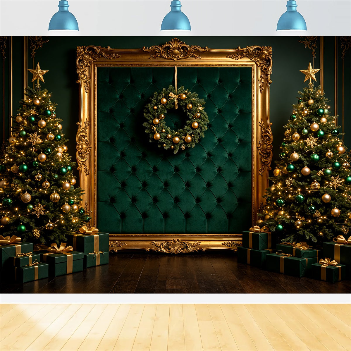 Weihnachts-Porträt-Hintergrund Smaragdgoldener Rahmen Weihnachtliche Fotohintergründe CSH69-65
