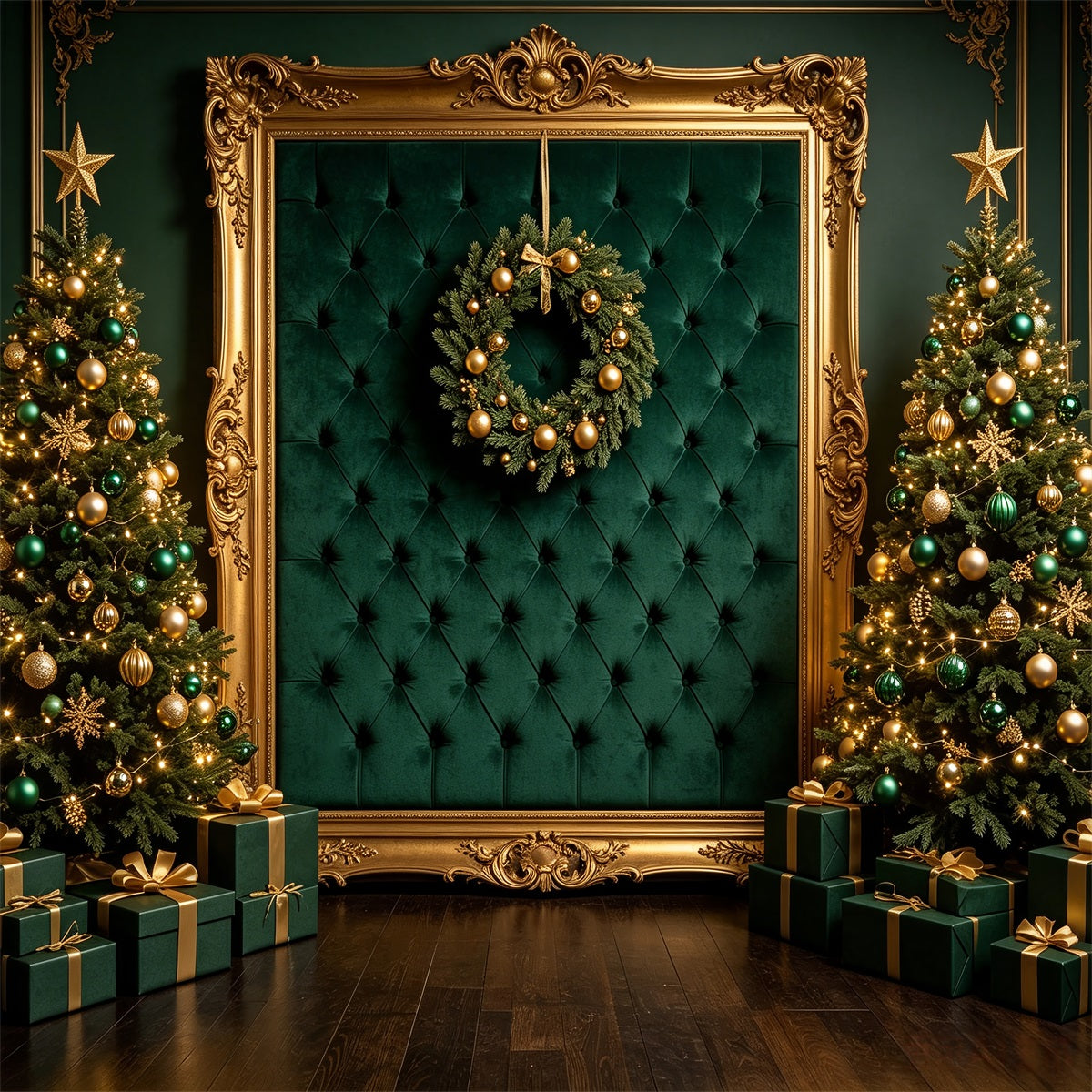 Weihnachts-Porträt-Hintergrund Smaragdgoldener Rahmen Weihnachtliche Fotohintergründe CSH69-65