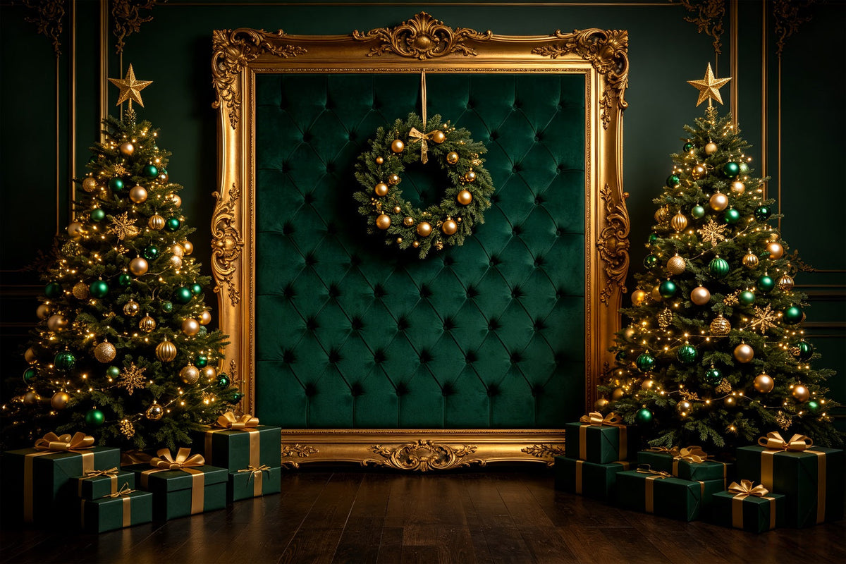 Weihnachts-Porträt-Hintergrund Smaragdgoldener Rahmen Weihnachtliche Fotohintergründe CSH69-65