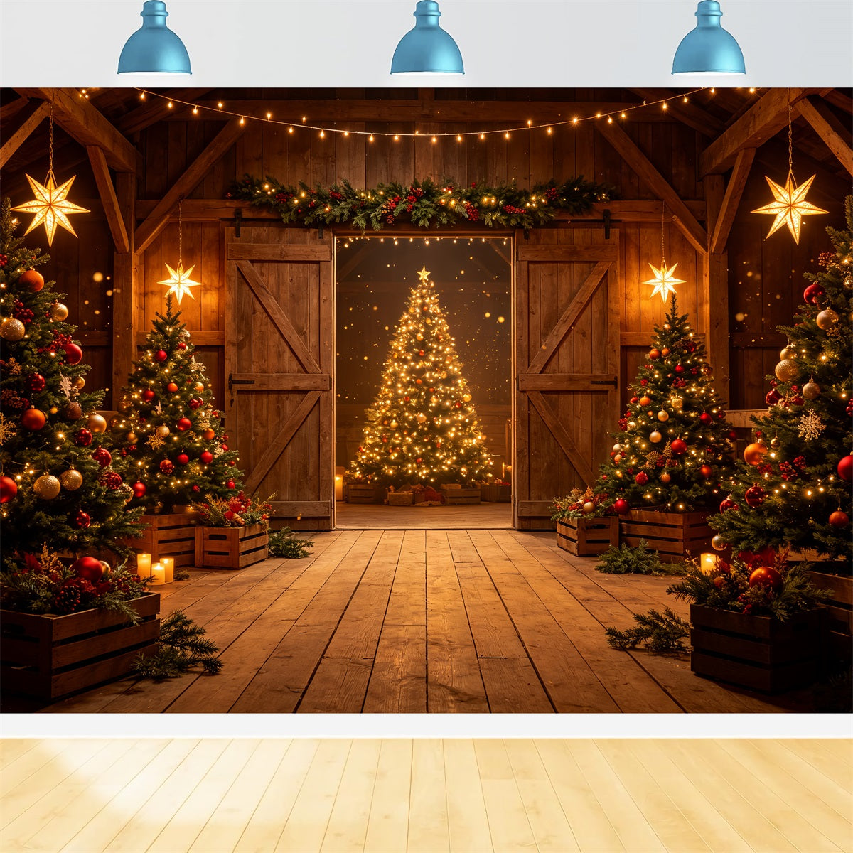 Western-Weihnachtskulisse Rustikale Scheunenbaum-Beleuchtung Weihnachtliche Außenkulisse CSH69-67