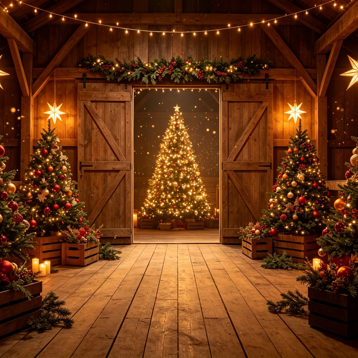 Western-Weihnachtskulisse Rustikale Scheunenbaum-Beleuchtung Weihnachtliche Außenkulisse CSH69-67
