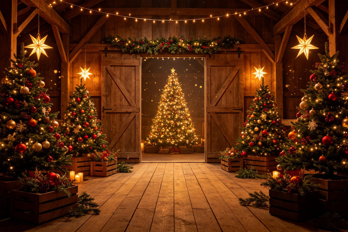 Western-Weihnachtskulisse Rustikale Scheunenbaum-Beleuchtung Weihnachtliche Außenkulisse CSH69-67