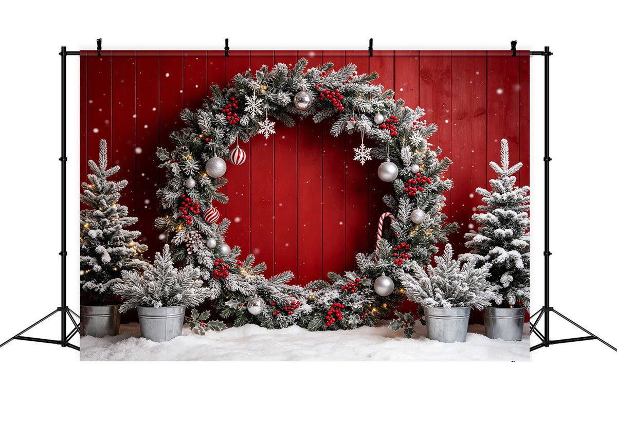 Weihnachts-Fotokabinen-Hintergrund Wand Mit Frostigem Rotem Kranz Weihnachts-Hintergrundfotografie CSH69-69