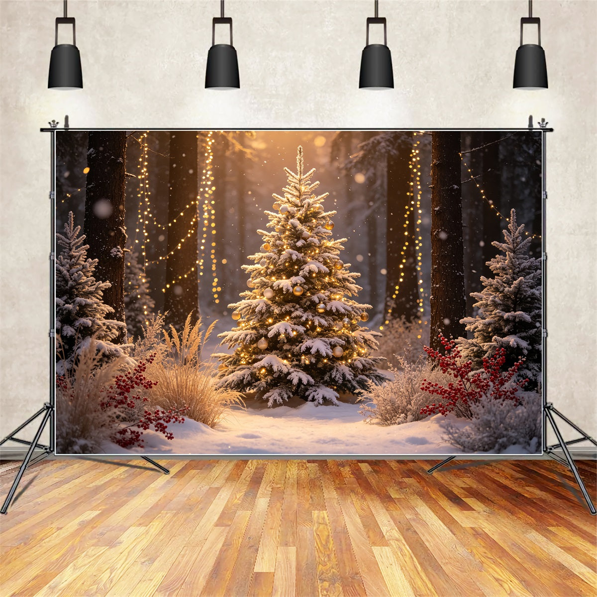Weihnachtsbaum-Hintergrund Leuchtende Waldbaumlichter Weihnachtsstudio-Hintergrund CSH69-7