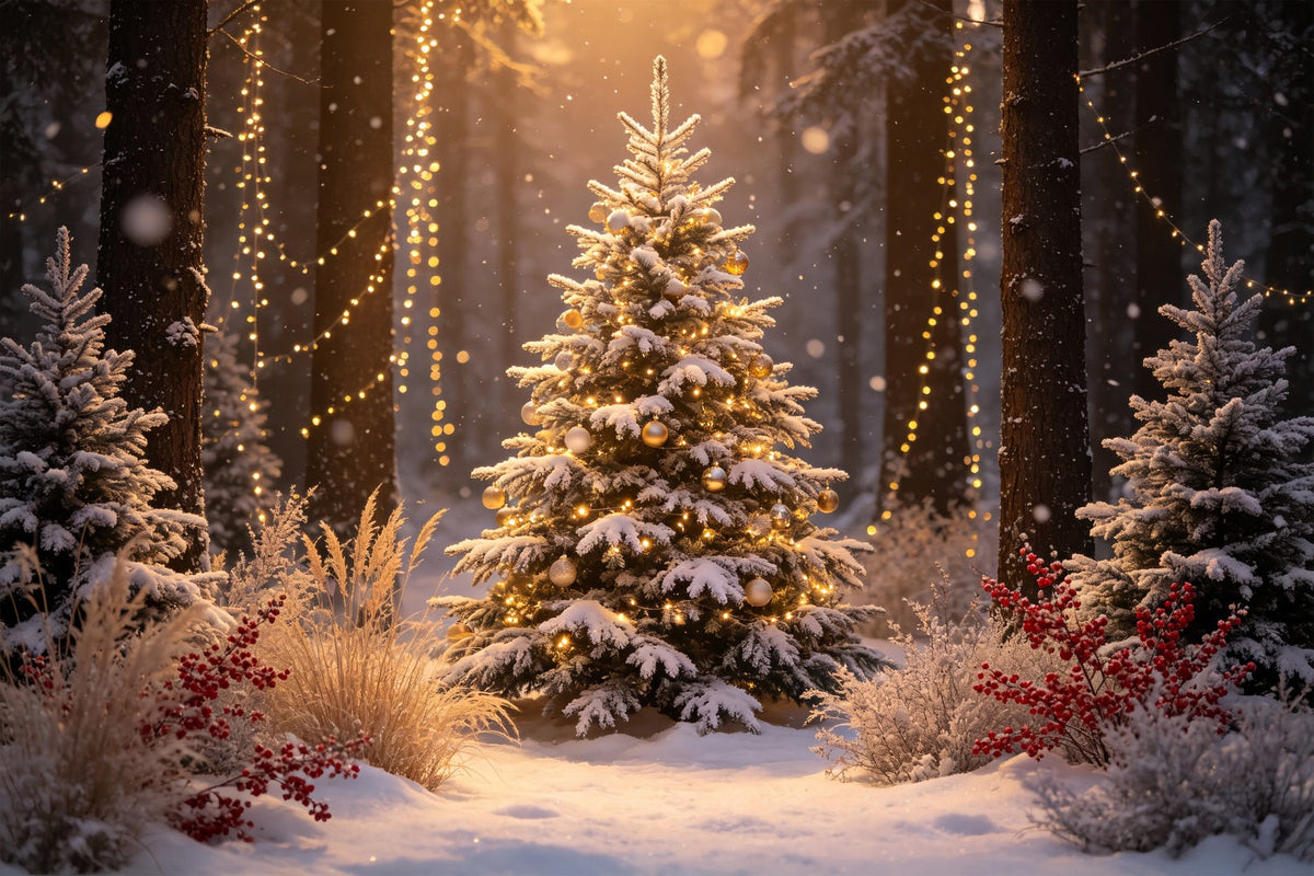 Weihnachtsbaum-Hintergrund Leuchtende Waldbaumlichter Weihnachtsstudio-Hintergrund CSH69-7