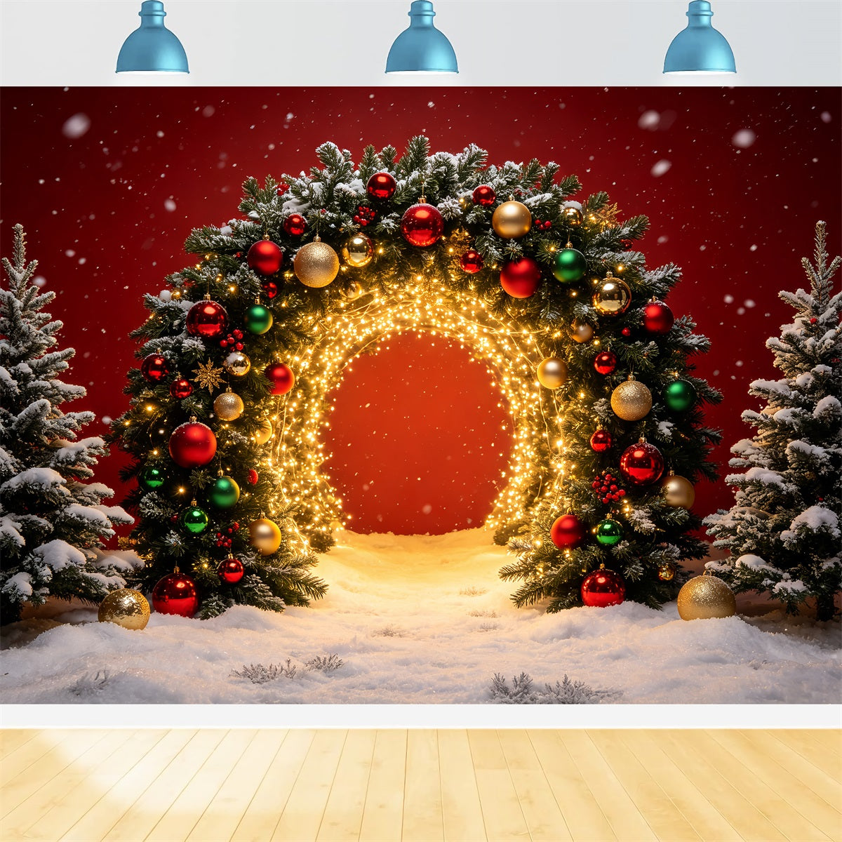 Weihnachts-Porträt-Hintergrund Goldener Beleuchteter Torbogen Weihnachtsfoto-Hintergrund CSH69-70