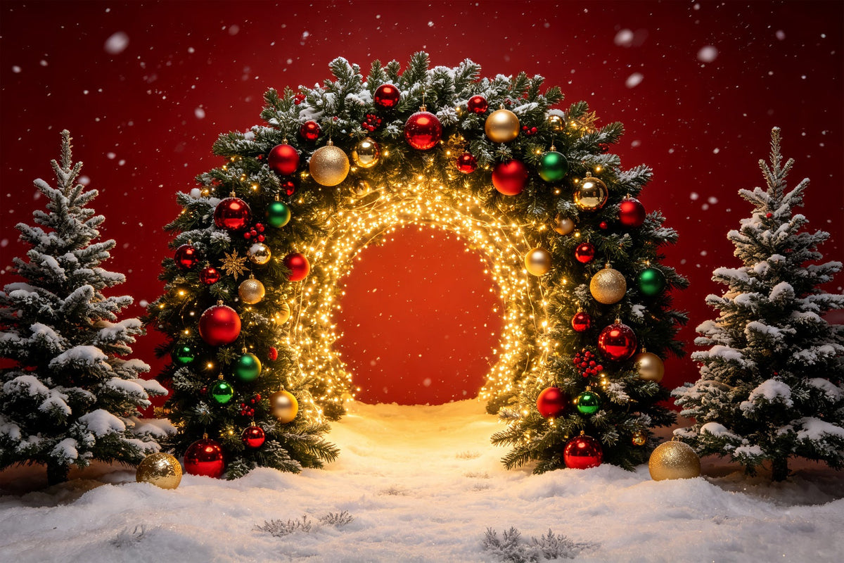 Weihnachts-Porträt-Hintergrund Goldener Beleuchteter Torbogen Weihnachtsfoto-Hintergrund CSH69-70