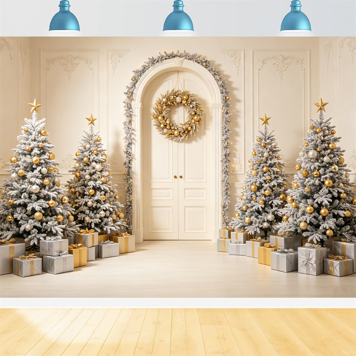 Weihnachtskarten-Hintergrund Weiße Torbogen-Baumdekoration Weihnachts-Fotohintergrund CSH69-72