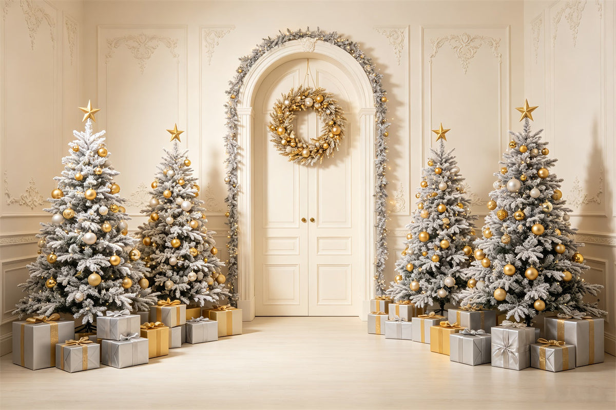 Weihnachtskarten-Hintergrund Weiße Torbogen-Baumdekoration Weihnachts-Fotohintergrund CSH69-72
