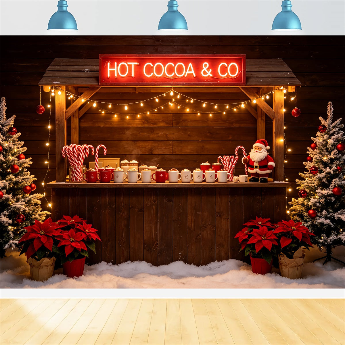 Weihnachtskulisse Für Partys Holzbar Für Heiße Schokolade Weihnachtsfeier-Hintergrund CSH69-74