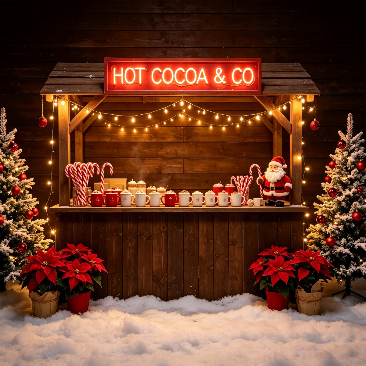 Weihnachtskulisse Für Partys Holzbar Für Heiße Schokolade Weihnachtsfeier-Hintergrund CSH69-74