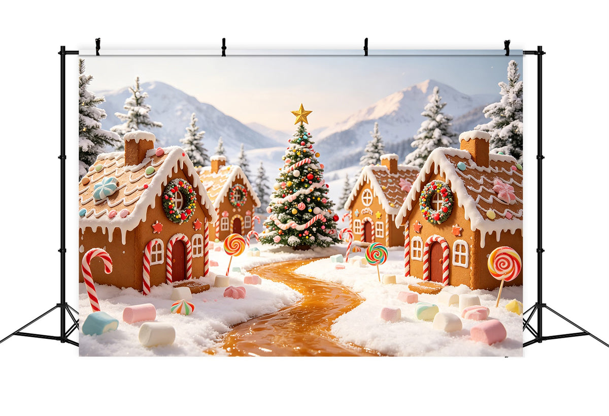 Lebkuchenhaus-Kulisse Candyland Schneedorf Lebkuchenhaus-Hintergründe CSH69-76