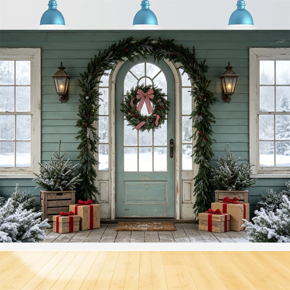 Weihnachtskarten-Hintergrund Türöffnung In Milchglasgrün Weihnachtshintergrund CSH69-77