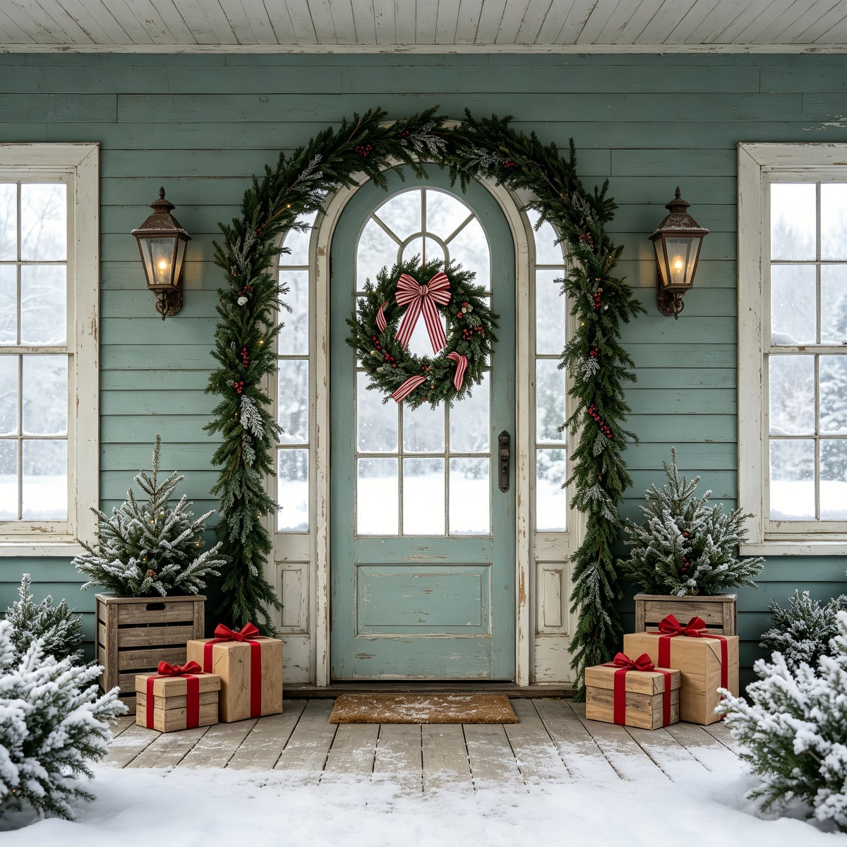 Weihnachtskarten-Hintergrund Türöffnung In Milchglasgrün Weihnachtshintergrund CSH69-77