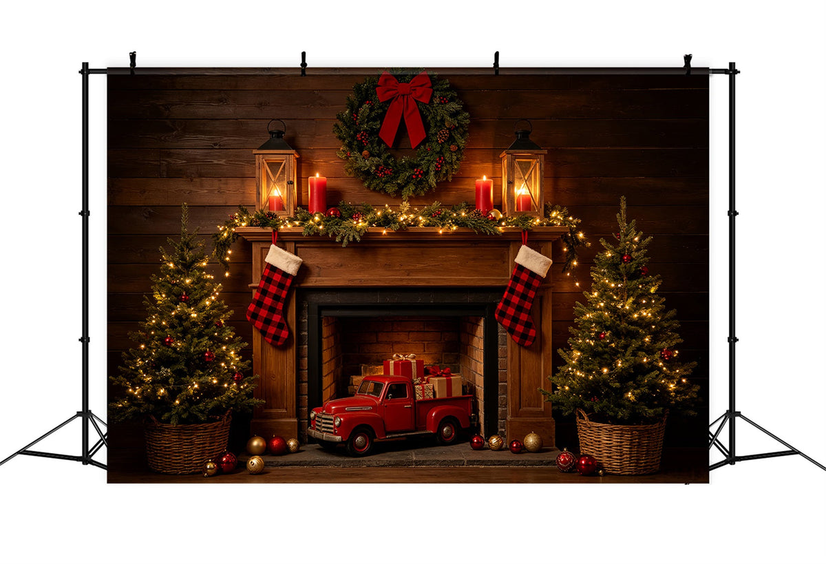 Weihnachtskamin-Hintergrund Rustikale Kaminwagen-Ausstellung Western-Weihnachtskulisse CSH69-81