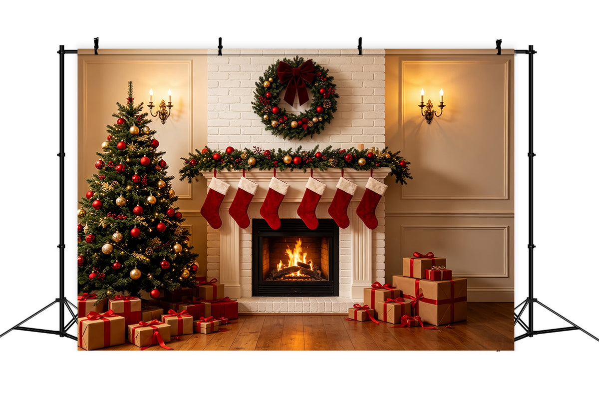 Weihnachtskamin-Hintergrund Klassischer Weißer Kaminsims Weihnachts-Fotohintergründe CSH69-82