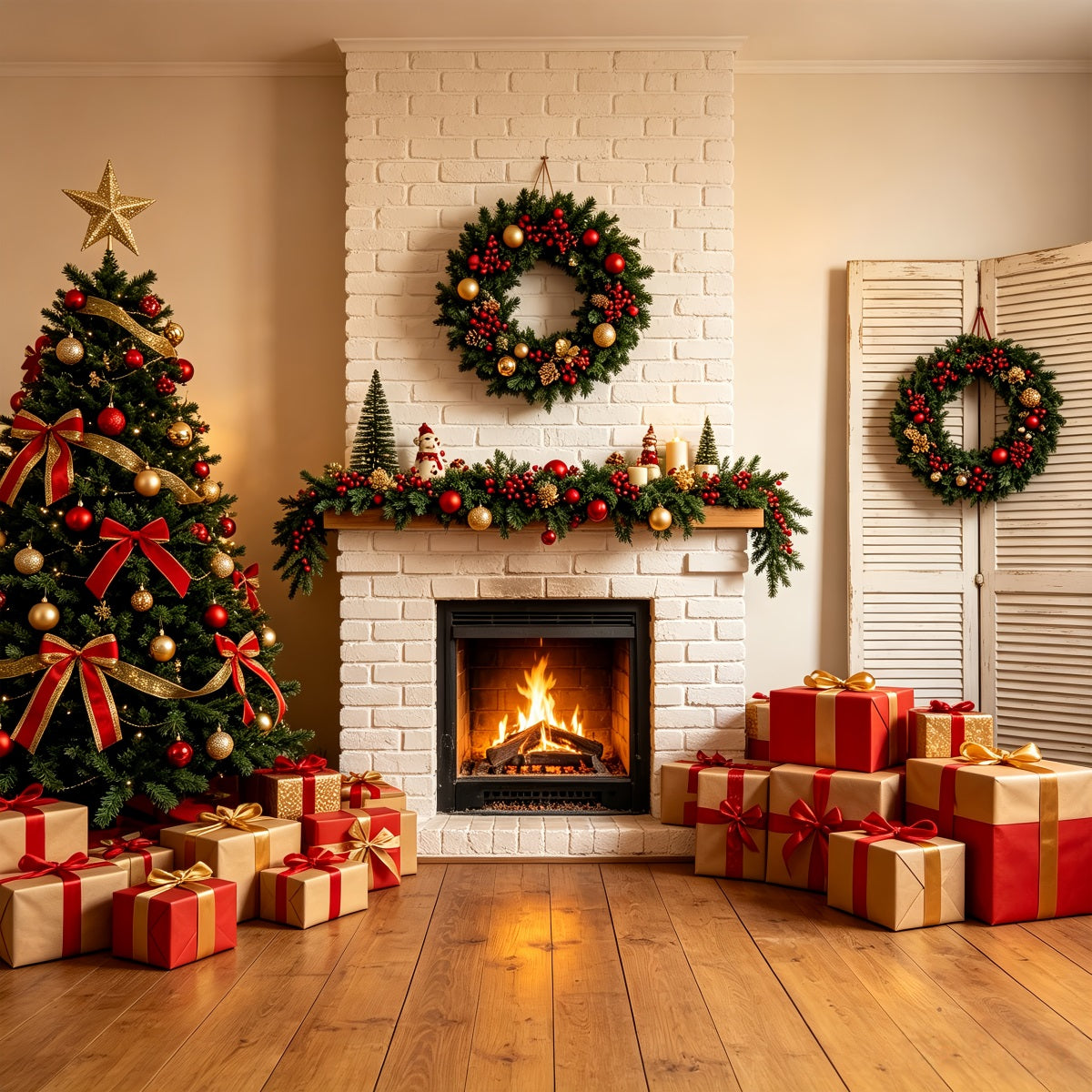 Weihnachtskamin-Hintergrund Kaminverzierung Aus Weißen Ziegelsteinen Weihnachts-Fotografie-Hintergrund CSH69-84
