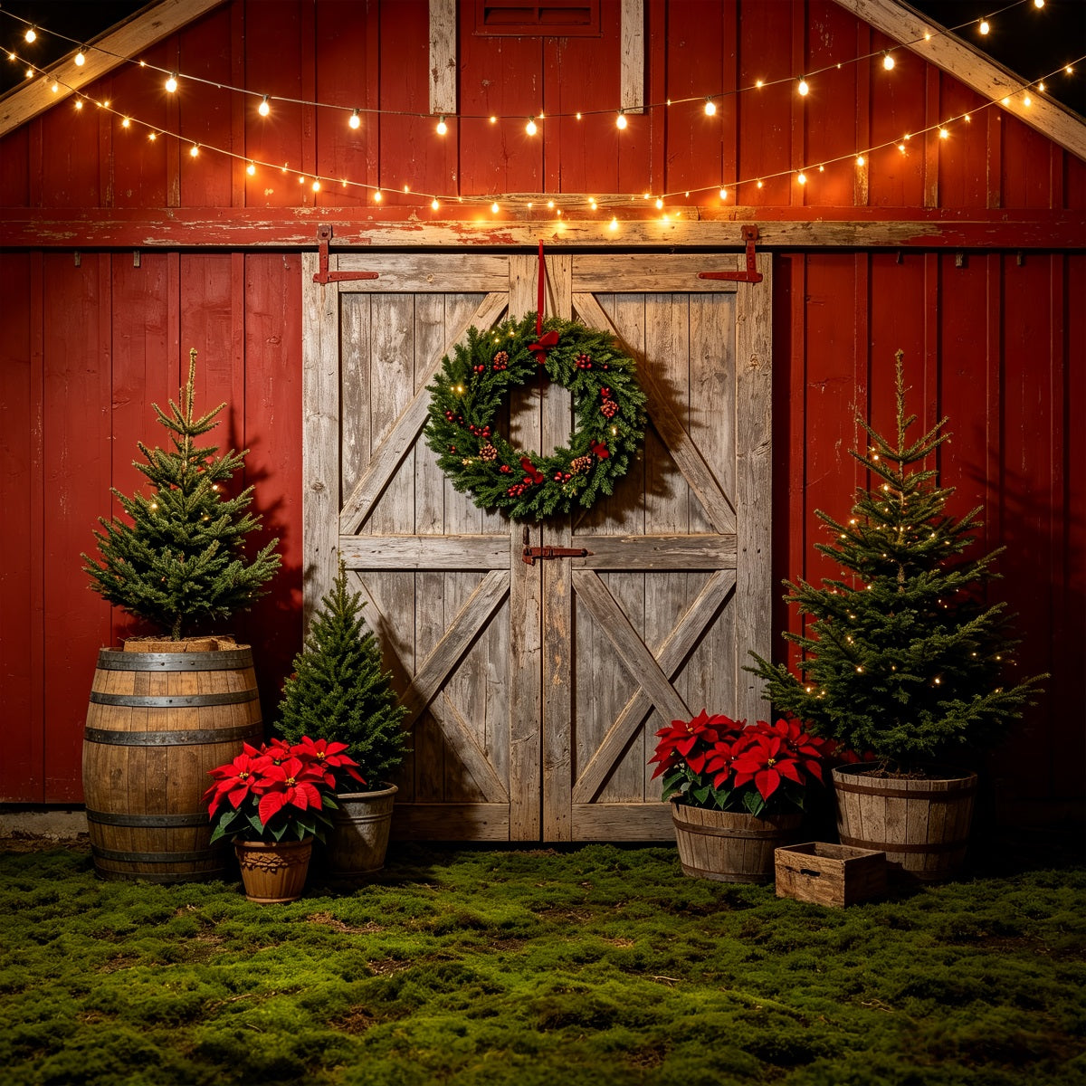 Western-Weihnachtskulisse Rustikaler Scheunentor-Kranz Weihnachtliche Außenkulisse CSH69-85