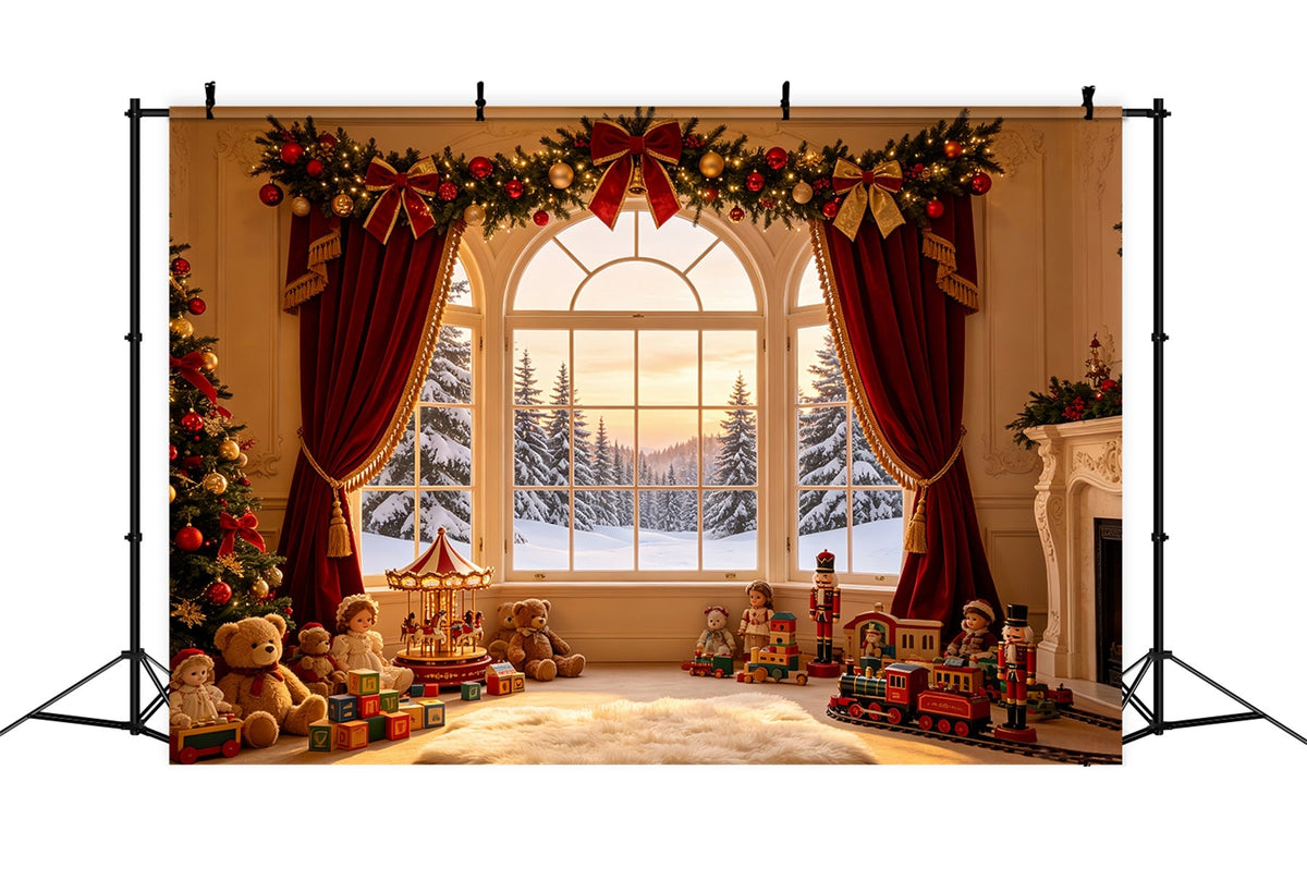 Weihnachtsfenster-Hintergrund Vintage Spielzeug-Vorhangdisplay Weihnachtskulisse Für Den Innenbereich CSH69-9