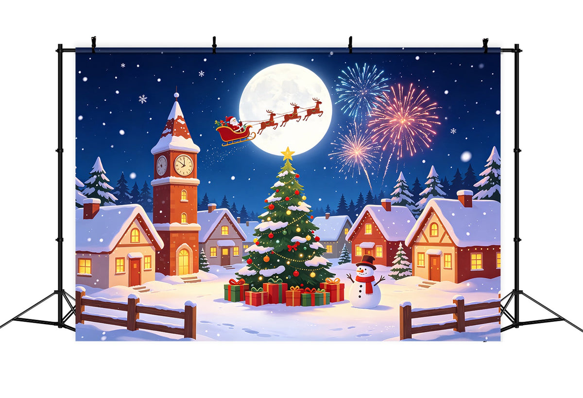 Kulisse Für Das Weihnachtsdorf Schneemond-Feuerwerk Weihnachtsbeleuchtung-Hintergrund CSH69-92