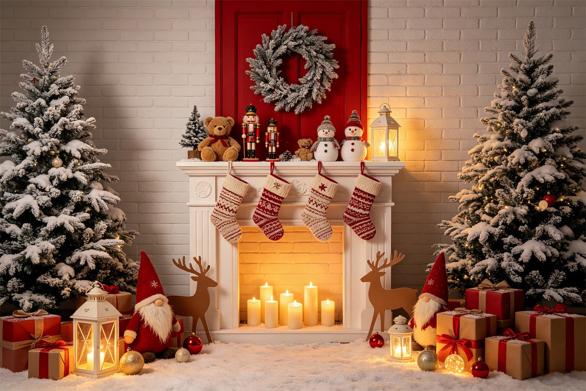 Weihnachtskamin-Hintergrund Gemütliche Strumpfpräsentation Weihnachts-Fotohintergrund CSH69-93