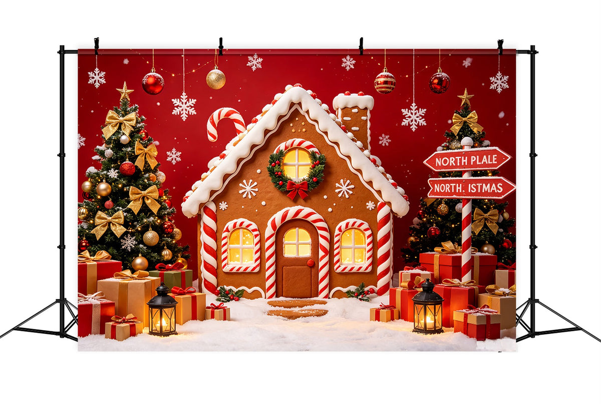 Fotohintergrund Nordpol Lebkuchenhaus-Geschenkdisplay Nordpol-Hintergrund CSH69-95
