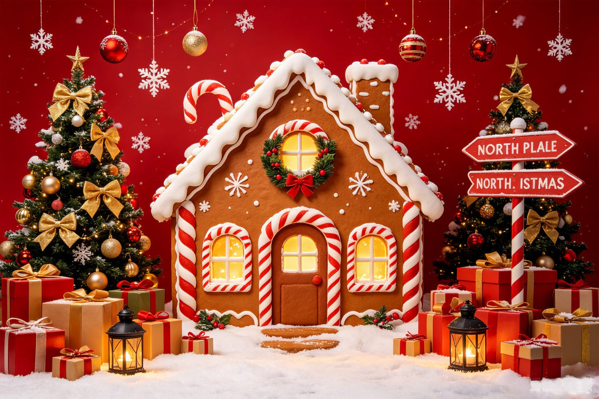 Fotohintergrund Nordpol Lebkuchenhaus-Geschenkdisplay Nordpol-Hintergrund CSH69-95