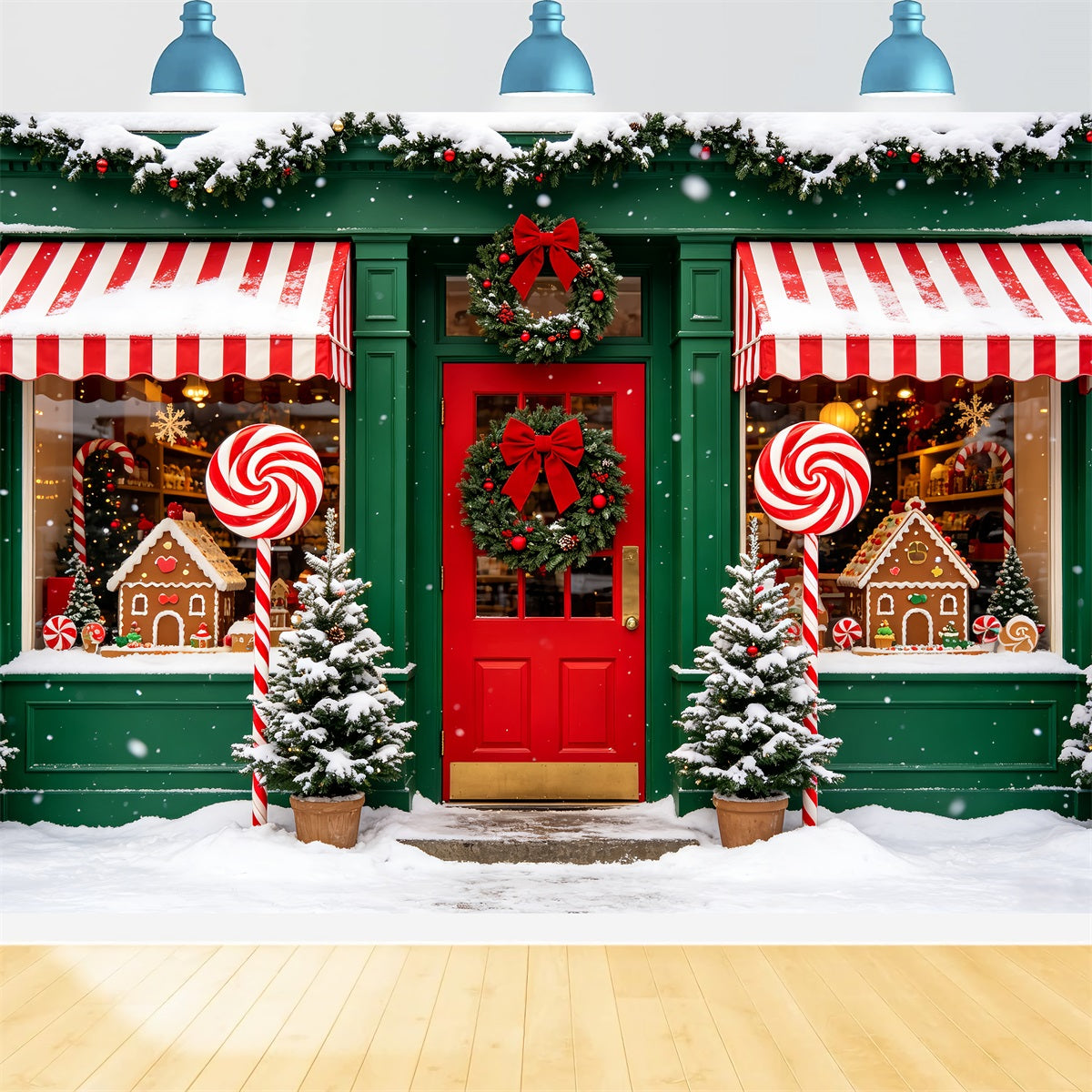 Zuckerstangen-Hintergrund Winterliches Schaufenster Fotohintergrund Aus Lebkuchen CSH69-98