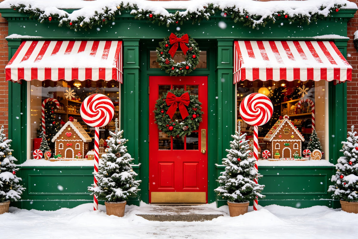 Zuckerstangen-Hintergrund Winterliches Schaufenster Fotohintergrund Aus Lebkuchen CSH69-98
