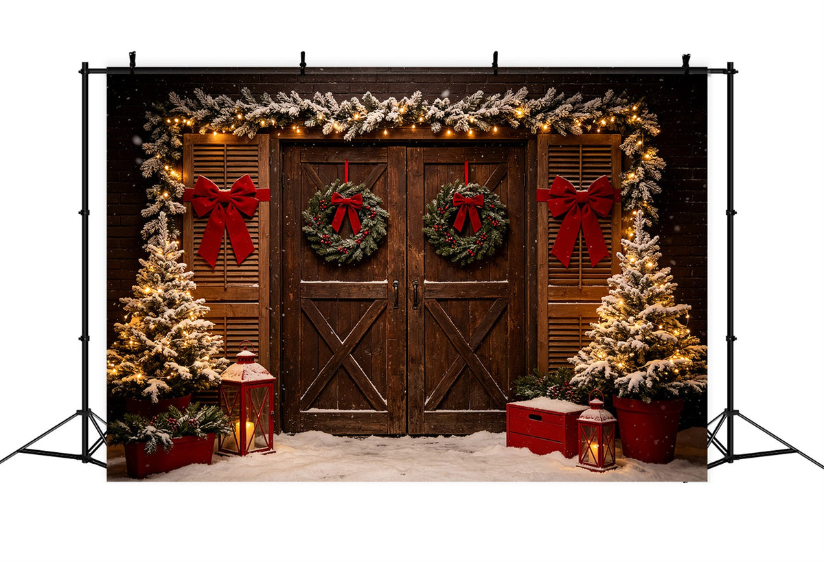 Western-Weihnachtskulisse Rustikaler Doppeltürkranz Weihnachtliche Außenkulisse CSH69-99