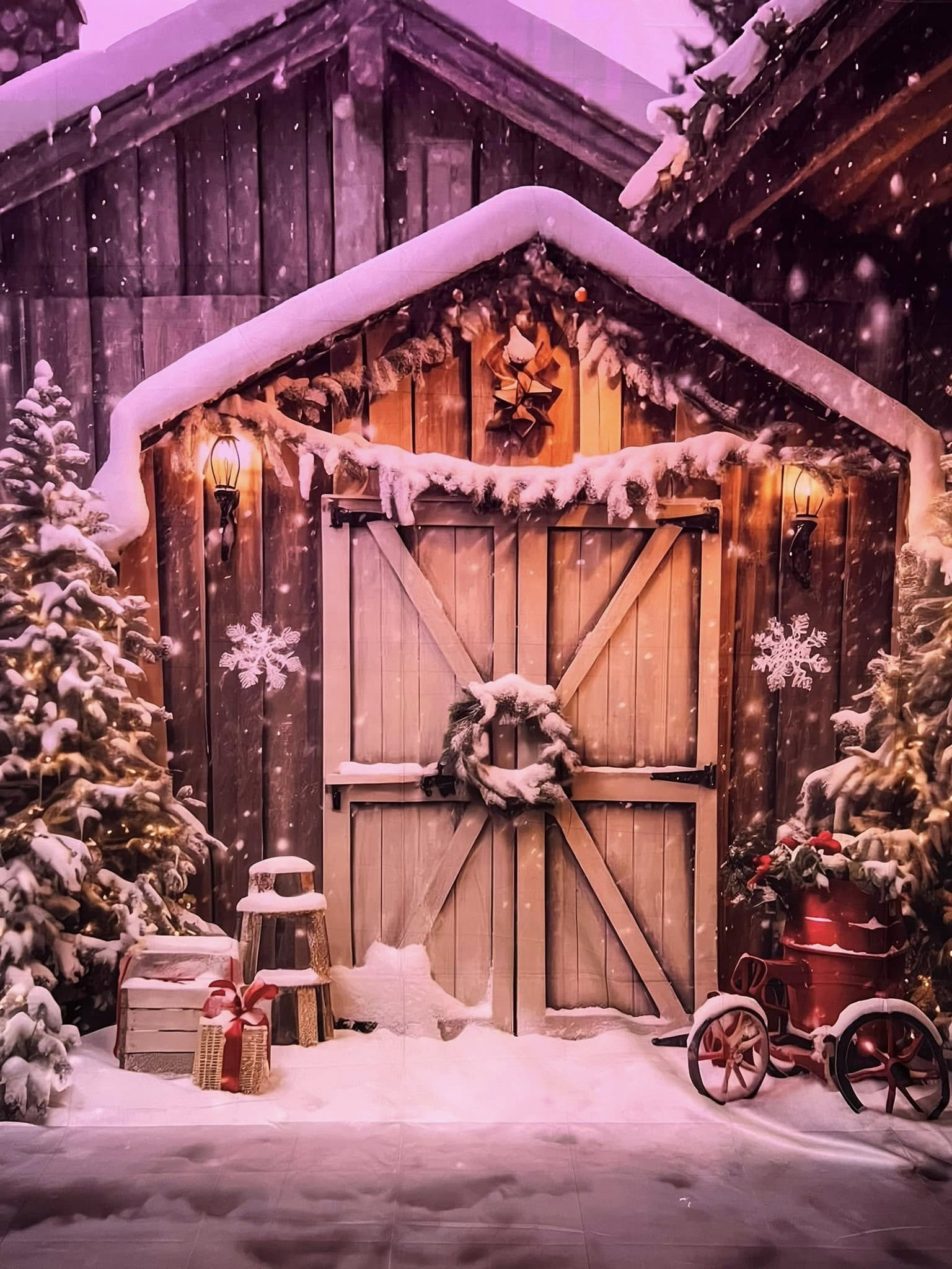 Weihnachten Rustikale Holztür Schneekulisse M10-59